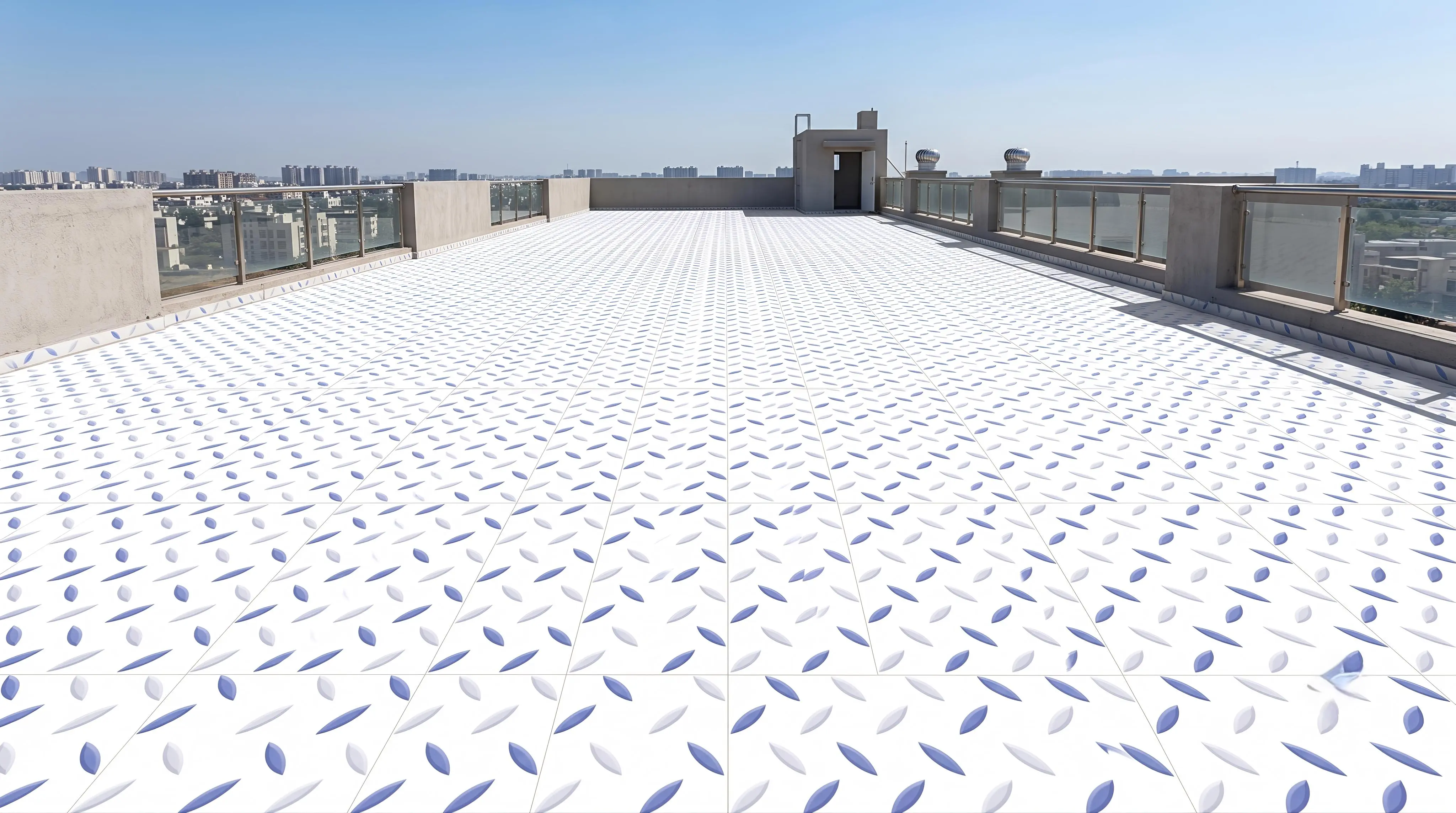 White Solar Reflective Cool Roof Terrace Tiles Layout